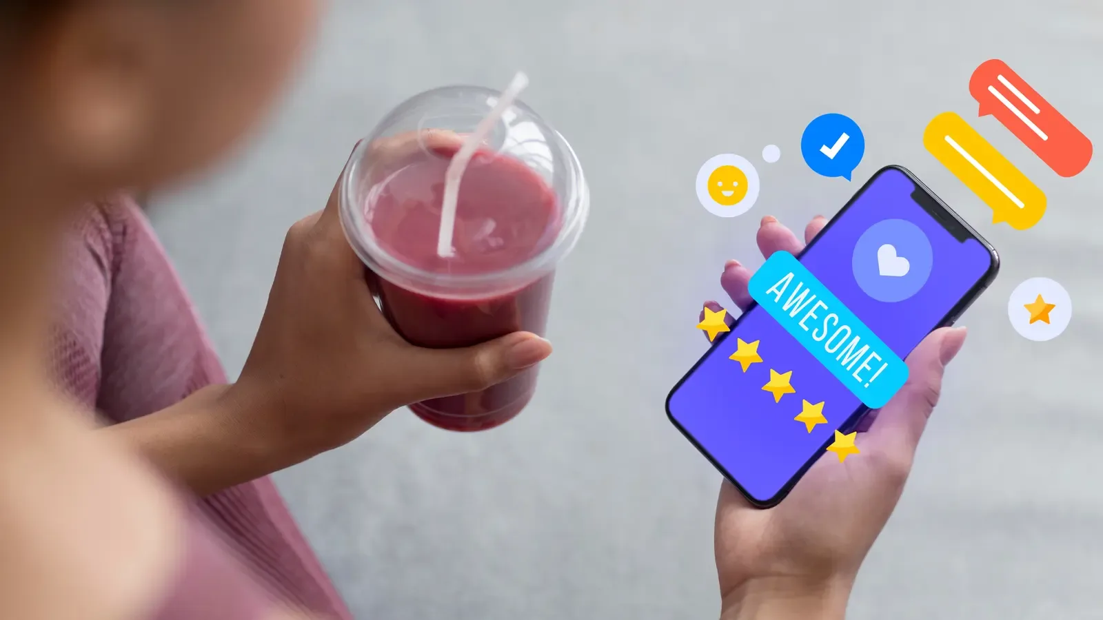 A happy customer leaving a positive review on a phone